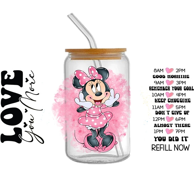 Mouse and friends UV DTF Glass Can Wrap for 16 oz Libbey Glass, Permanent and Ready to Apply, UV dtf Cup Wrap ready to ship, Glass Can Wrap