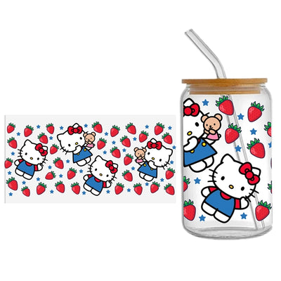 Cute Cat UV DTF Glass Can Wrap for 16 oz Libbey Glass, Permanent and Ready to Apply, UV dtf Cup Wrap ready to ship, Glass Can Wrap