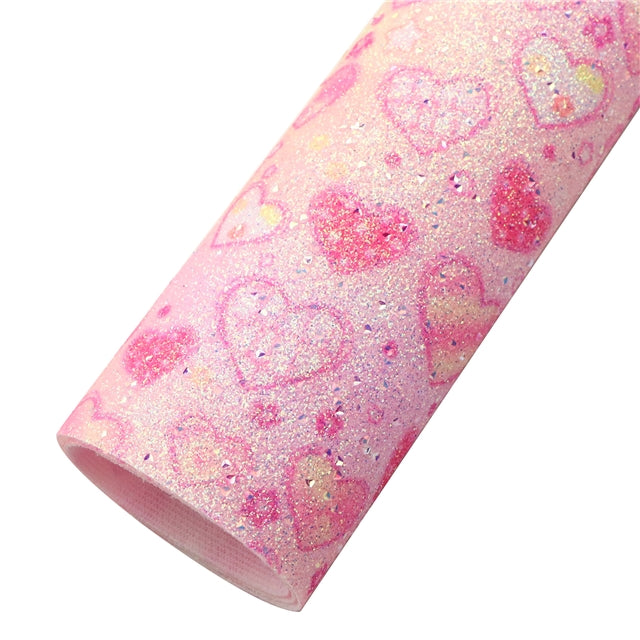 Hearts Fine Glitter Printed Faux Leather Sheet FeeFiFauxLeather
