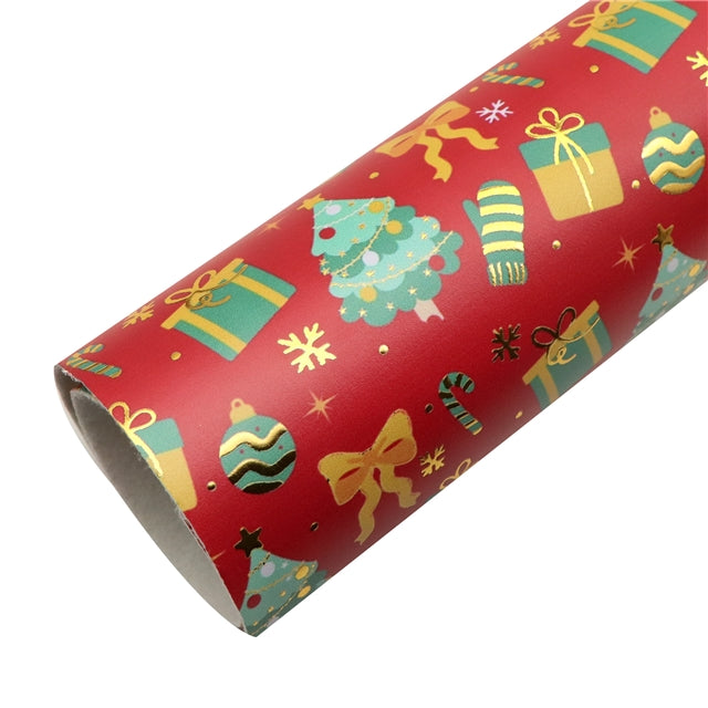 Christmas Plaid Gold Foil Printed Faux Leather Sheet FeeFiFauxLeather