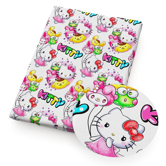 Cute Cat Litchi Printed Faux Leather Sheet Litchi has a pebble like feel with bright colors