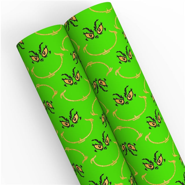 The Grinch Gold Foil Printed Faux Leather Sheet Bright colors FeeFiFauxLeather