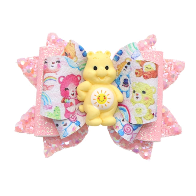 Cute Bear Printed Faux Leather Pre-Cut Bow Includes Centerpiece