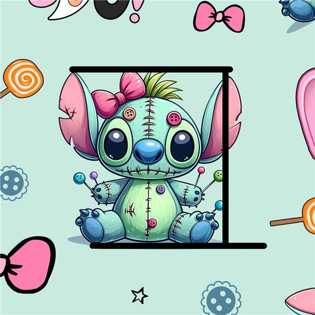 Blue Alien Faux Leather Sheet – Cartoon Character Smooth Material for DIY Accessories FeeFiFauxLeather