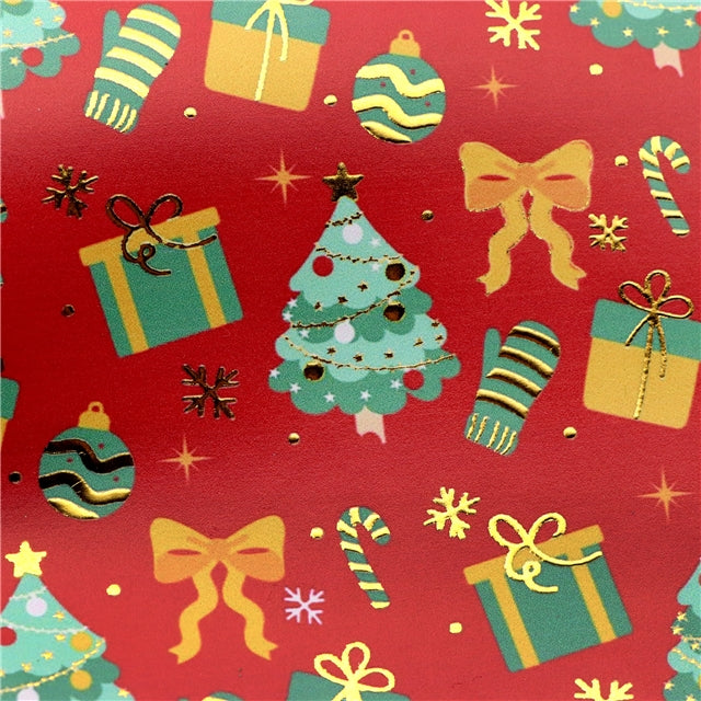 Christmas Plaid Gold Foil Printed Faux Leather Sheet FeeFiFauxLeather