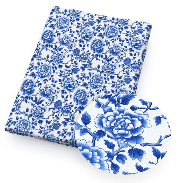 Blue and White Floral Chinoiserie Textured Liverpool/ Bullet Fabric