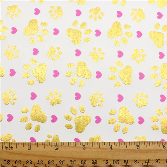 Paw Prints Dogs/ Cats Gold Foil Printed Faux Leather Sheet Bright colors