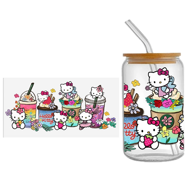 Cute Cat UV DTF Glass Can Wrap for 16 oz Libbey Glass, Permanent and Ready to Apply, UV dtf Cup Wrap ready to ship, Glass Can Wrap