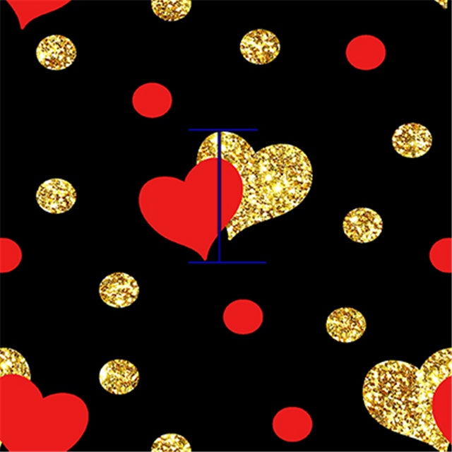 Gold and Red Hearts Valentine Litchi Printed Faux Leather Sheet Litchi has a pebble like feel with bright colors