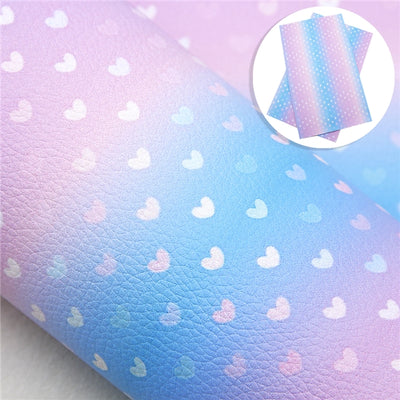 Ombré Hearts Litchi Printed Faux Leather Sheet Litchi has a pebble like feel with bright colors