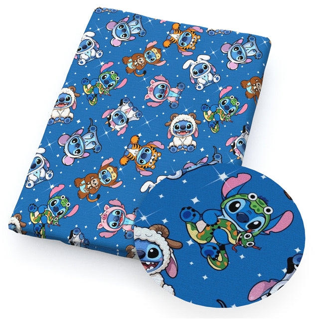 Blue Alien Print Smooth Faux Leather Sheet FeeFiFauxLeather