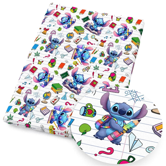 Blue Alien Back To School Printed Fabric FeeFiFauxLeather