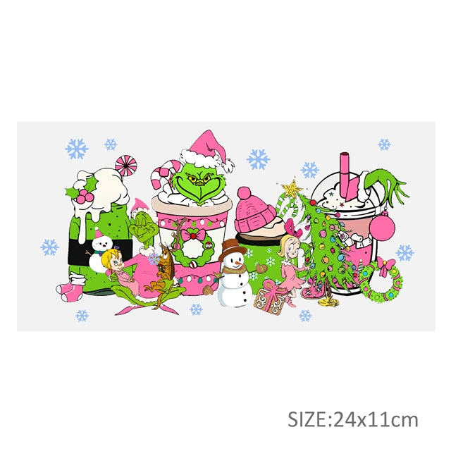 The Grinch Christmas UV DTF Glass Can Wrap for 16 oz Libbey Glass, Permanent and Ready to Apply, UV dtf Cup Wrap ready to ship, Glass Can Wrap