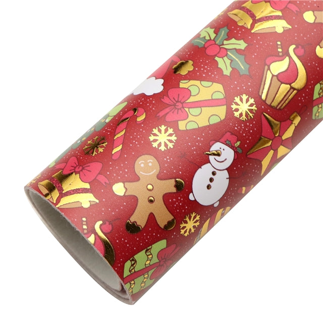 Christmas Plaid Gold Foil Printed Faux Leather Sheet FeeFiFauxLeather