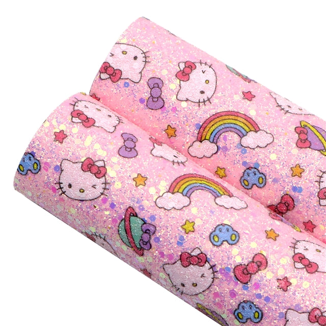 Cat Litchi Printed Faux Leather Sheet Litchi has a pebble like feel with bright colors