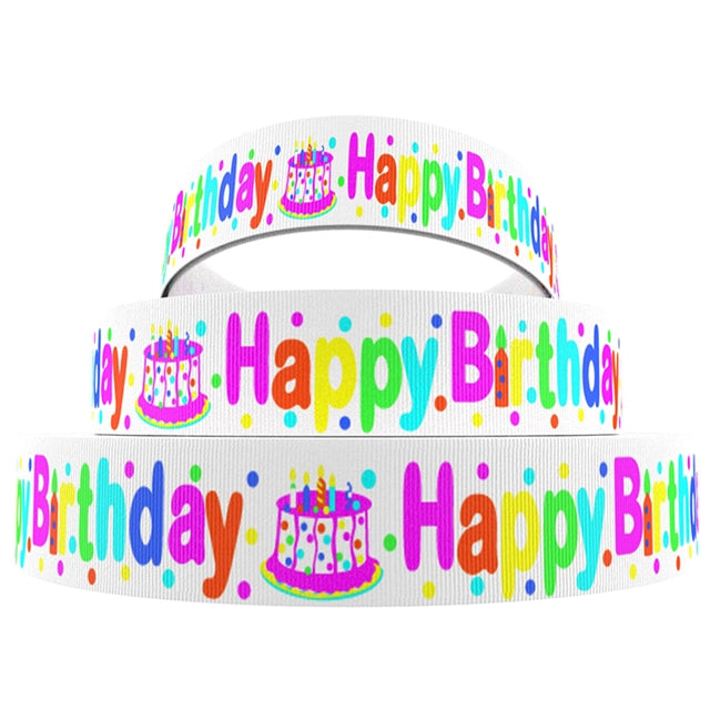 Happy Birthday 1 Yard Printed Grosgrain Ribbon 1 1/2 inch wide FeeFiFauxLeather