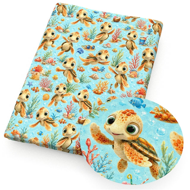 Sea Turtle Printed Faux Leather Sheet FeeFiFauxLeather