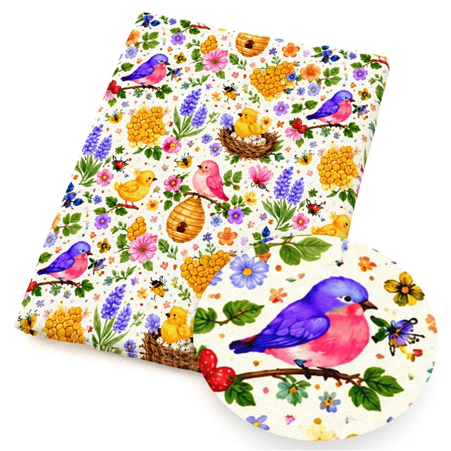 Birds Printed Faux Leather Sheet FeeFiFauxLeather