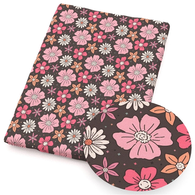 Vintage Daisy Bloom Printed Faux Leather Sheet FeeFiFauxLeather