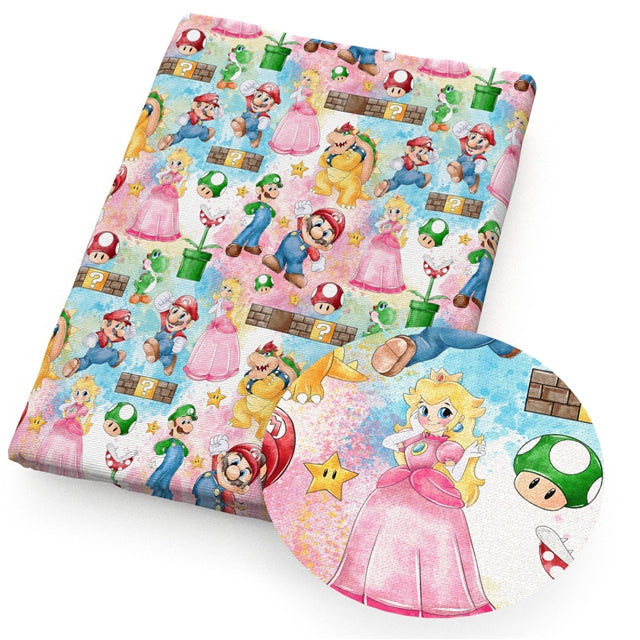 Princess Peach Super Mario Printed Smooth Faux Leather Sheet FeeFiFauxLeather