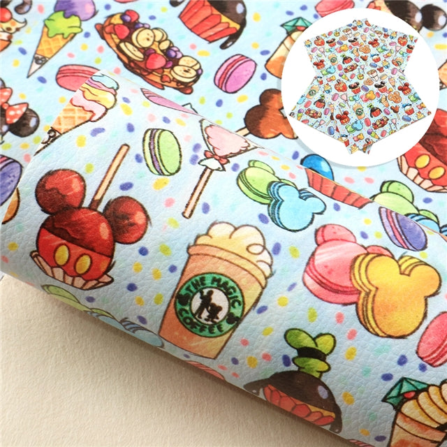 Mouse Snacks Litchi Printed Faux Leather Sheet Litchi has a pebble like feel with bright colors