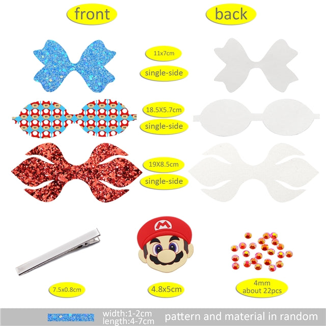 Super Mario Printed Faux Leather Pre-Cut Bow Includes Centerpiece