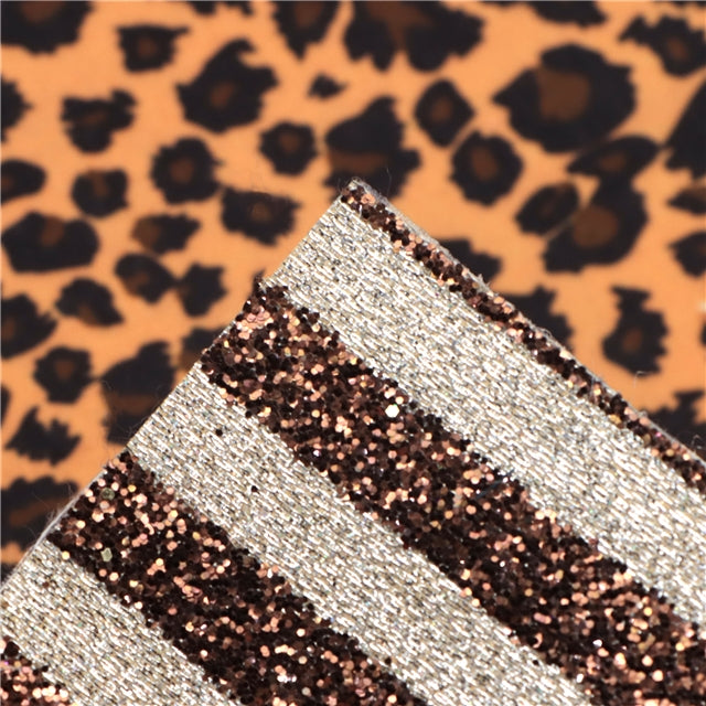 Leopard Fabric Brown Glitter Double Sided Pattern Faux Leather Sheet