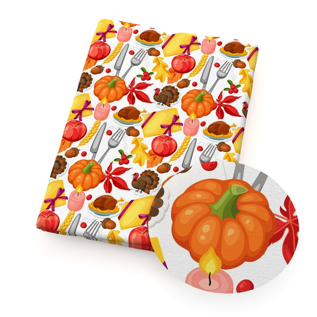 Thanksgiving Fall Pumpkins Printed Fabric FeeFiFauxLeather