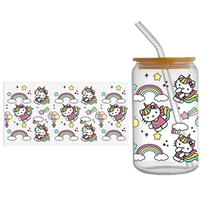 Cute Cat UV DTF Glass Can Wrap for 16 oz Libbey Glass, Permanent and Ready to Apply, UV dtf Cup Wrap ready to ship, Glass Can Wrap