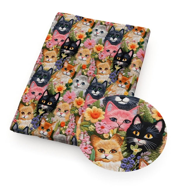 Cats Litchi Printed Faux Leather Sheet  Litchi has a pebble like feel with bright colors