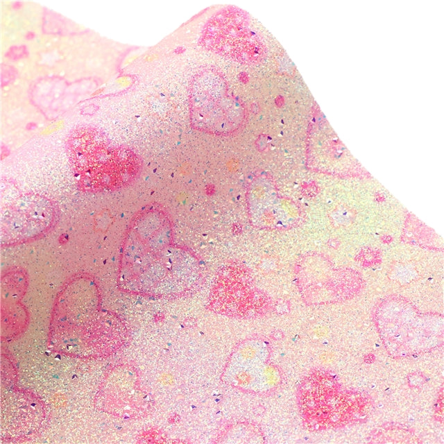 Hearts Fine Glitter Printed Faux Leather Sheet FeeFiFauxLeather