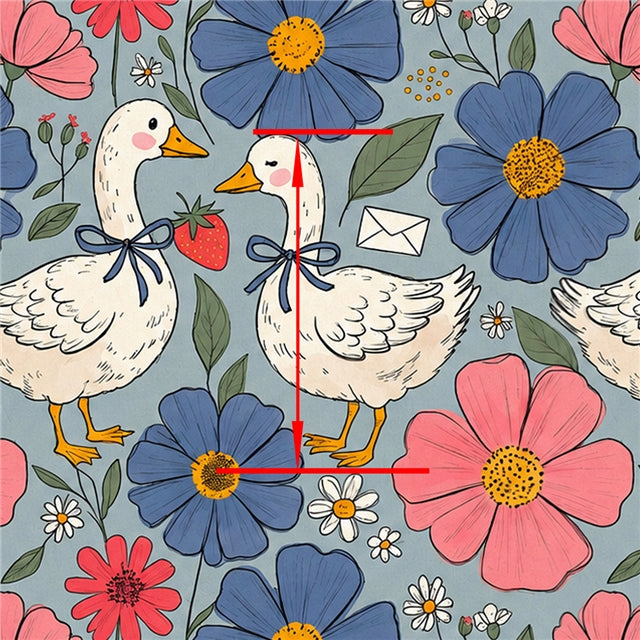 Blue Blossom Geese Printed Faux Leather Sheet FeeFiFauxLeather