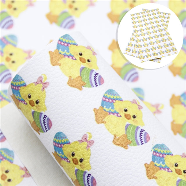 Easter Chicks Litchi Printed Faux Leather Sheet Litchi has a pebble like feel with bright colors