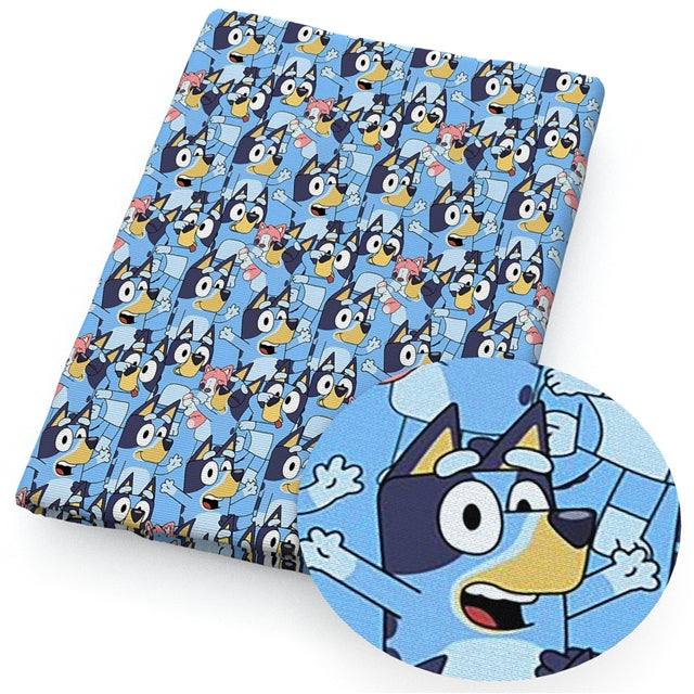 Blue Dog Printed Faux Leather Sheet Litchi has a pebble like feel with bright colors