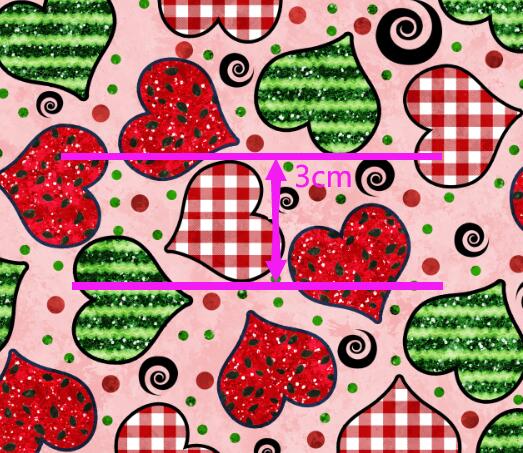 Watermelon Hearts Litchi Printed Faux Leather Sheet Litchi has a pebble like feel with bright colors