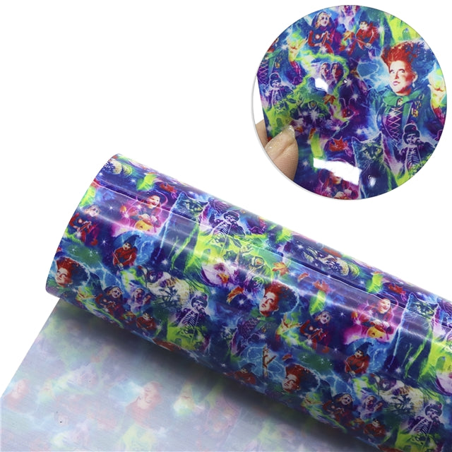 Hocus Pocus Halloween Printed Smooth Faux Leather Sheet FeeFiFauxLeather