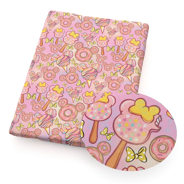 Mouse Ears Snacks Printed Faux Leather Sheet Litchi has a pebble like feel with bright colors