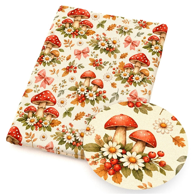 Mushrooms Printed Faux Leather Sheet FeeFiFauxLeather