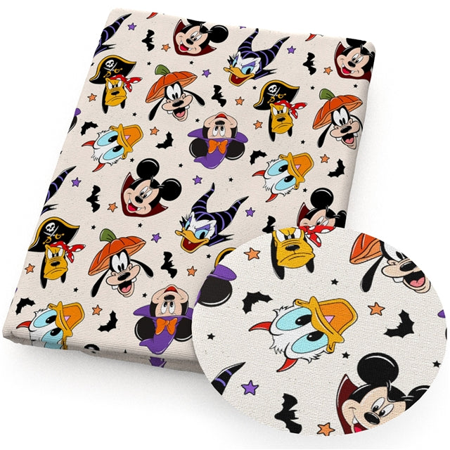 Halloween Villains Characters Printed Faux Leather Sheet Litchi has a pebble like feel with bright colors