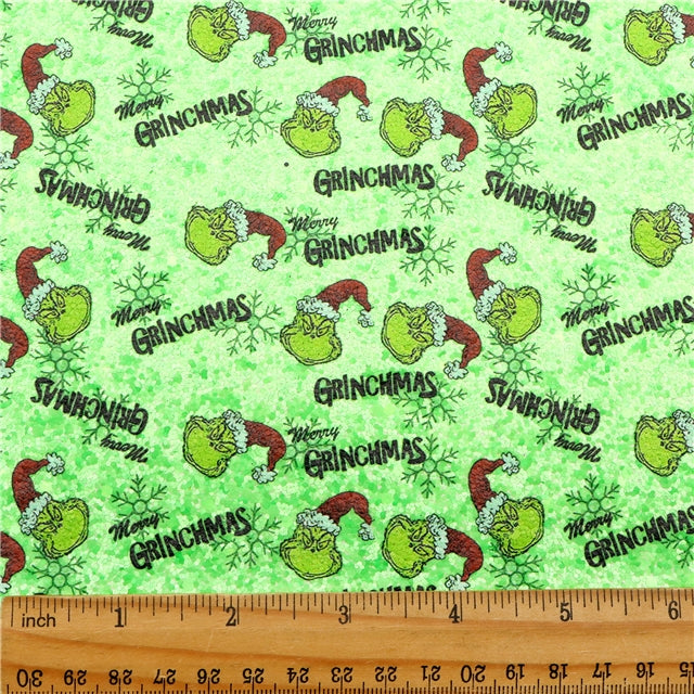 The Grinch Chunky Glitter Printed Faux Leather Sheet