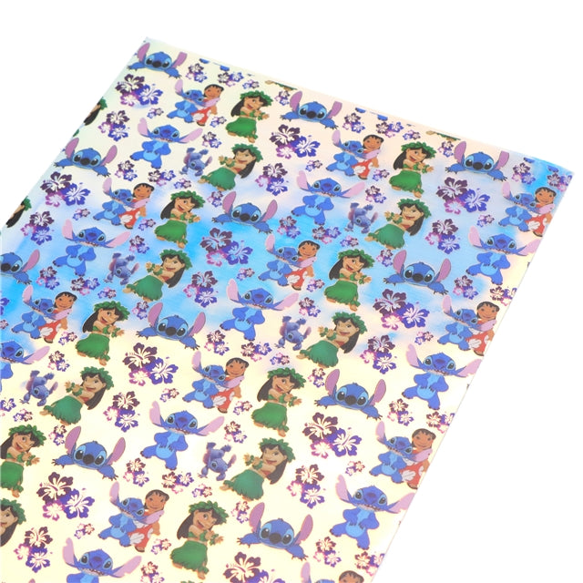 Stitch and Lilo Holographic Printed Faux Leather Print Sheet