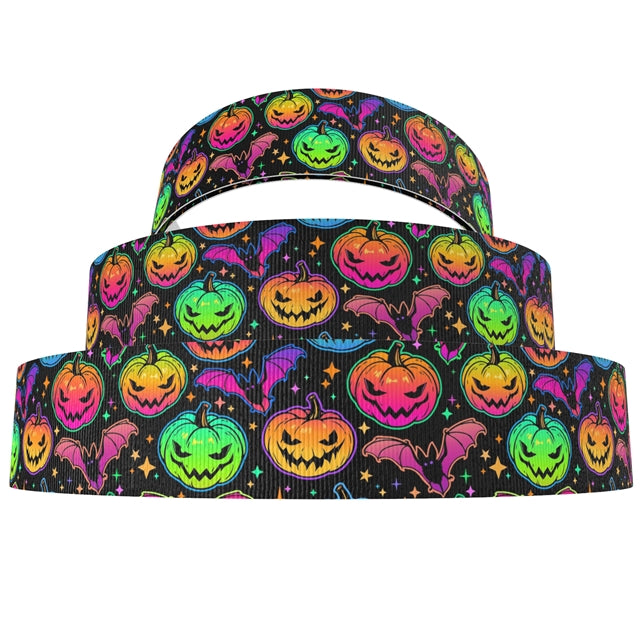 Halloween Pumpkin 1 Yard Printed Grosgrain Ribbon 1 1/2 inch wide FeeFiFauxLeather
