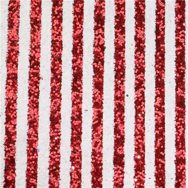 Red and White Stripes Chunky Glitter Christmas Candy Cane Printed Faux Leather Sheet
