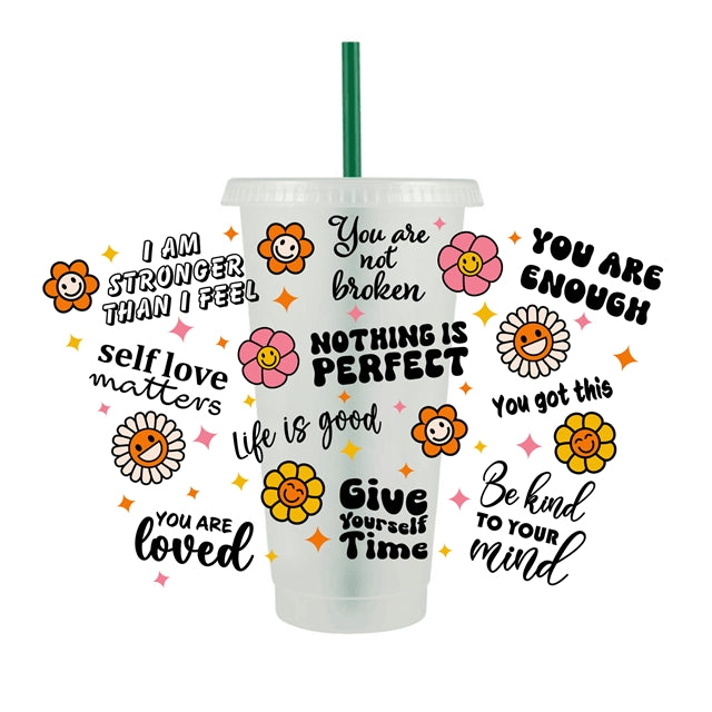 Affirmations UV DTF Wrap for 24 oz Tapered Cup, Permanent and Ready to Apply, UV dtf Cup Wrap ready to ship