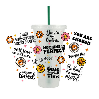 Affirmations UV DTF Wrap for 24 oz Tapered Cup, Permanent and Ready to Apply, UV dtf Cup Wrap ready to ship
