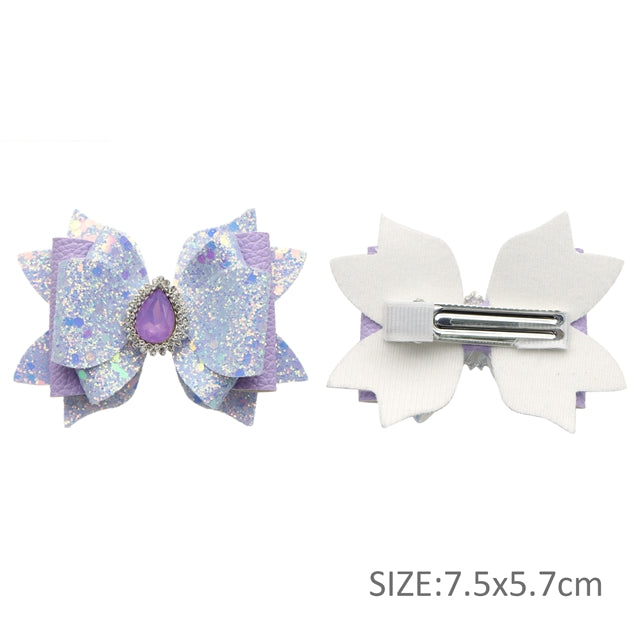 Purple bow with Rhinestone  Centerpiece Printed Faux Leather Pre-Cut Bow