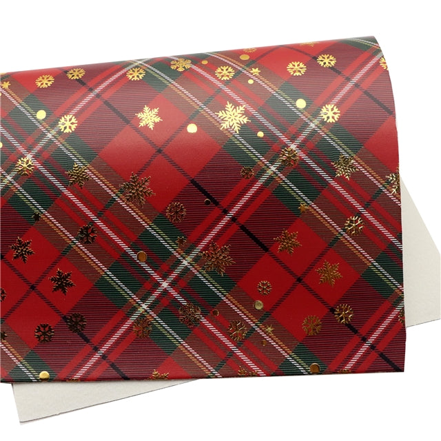 Christmas Plaid Gold Foil Printed Faux Leather Sheet FeeFiFauxLeather