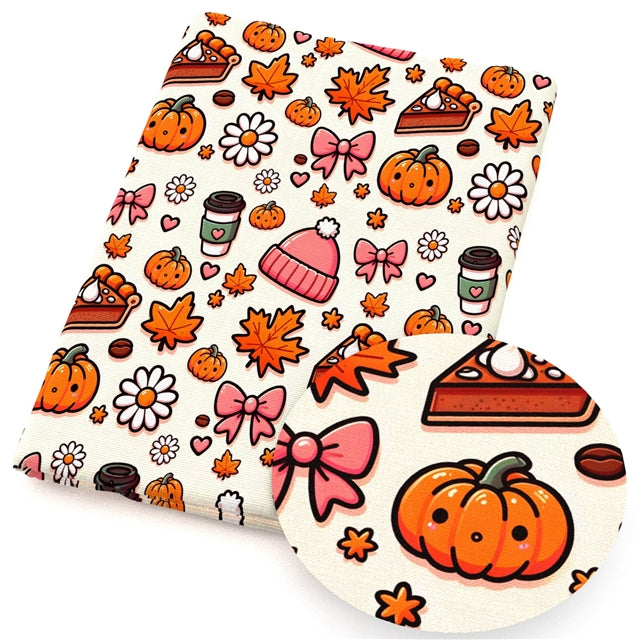 Fall Colors Pumpkins Faux Leather Sheet – Cartoon Character Smooth Material for DIY Accessories FeeFiFauxLeather