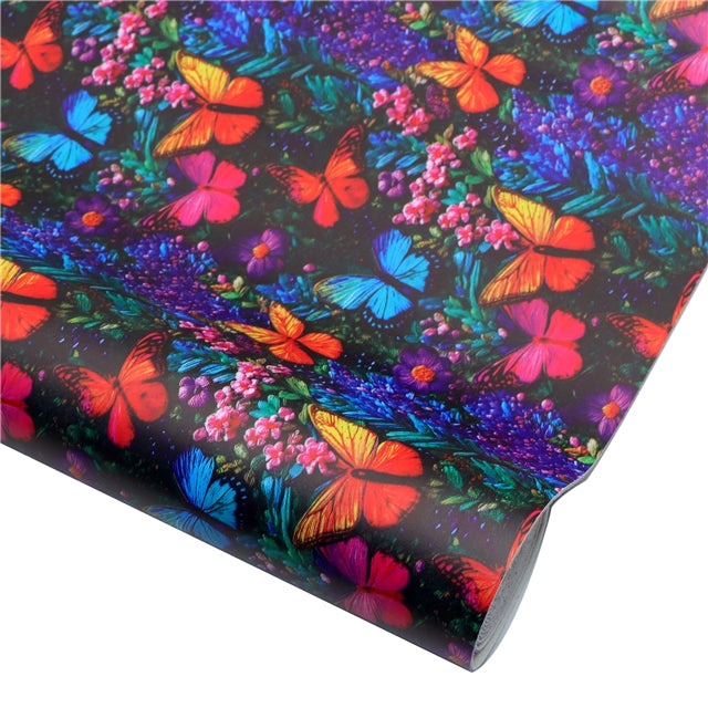 Colorful Butterflies  Smooth Printed Faux Leather Sheet