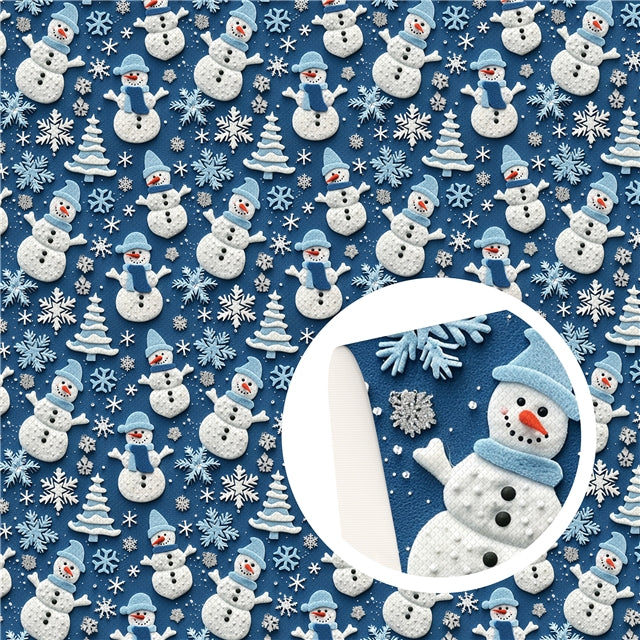 Snowman Christmas Printed Faux Leather Sheet